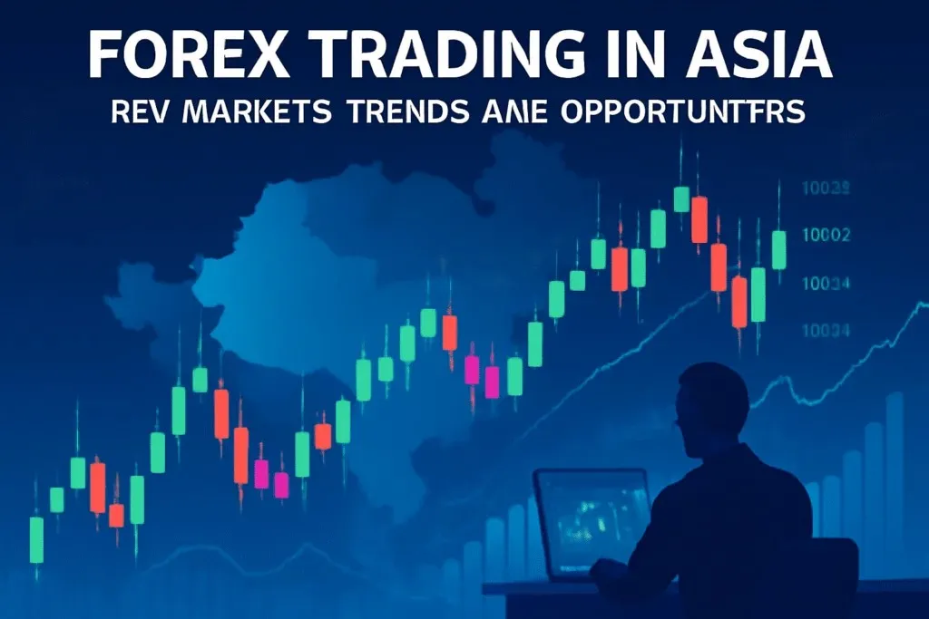 Forex trading charts on laptop and phone, analyzing Asian financial markets.