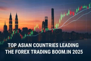 Top Asian countries leading the Forex trading boom in 2025 with city skyline.